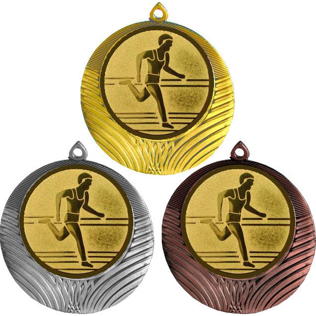 Комплект медалей №16-8 (Бег, диаметр 70 мм (Три медали плюс три жетона для вклейки) Место для вставок: обратная сторона диаметр 64 мм)