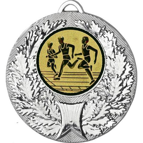 Медаль №17-192 (Бег, диаметр 50 мм (Медаль цвет серебро плюс жетон для вклейки) Место для вставок: обратная сторона диаметр 45 мм)