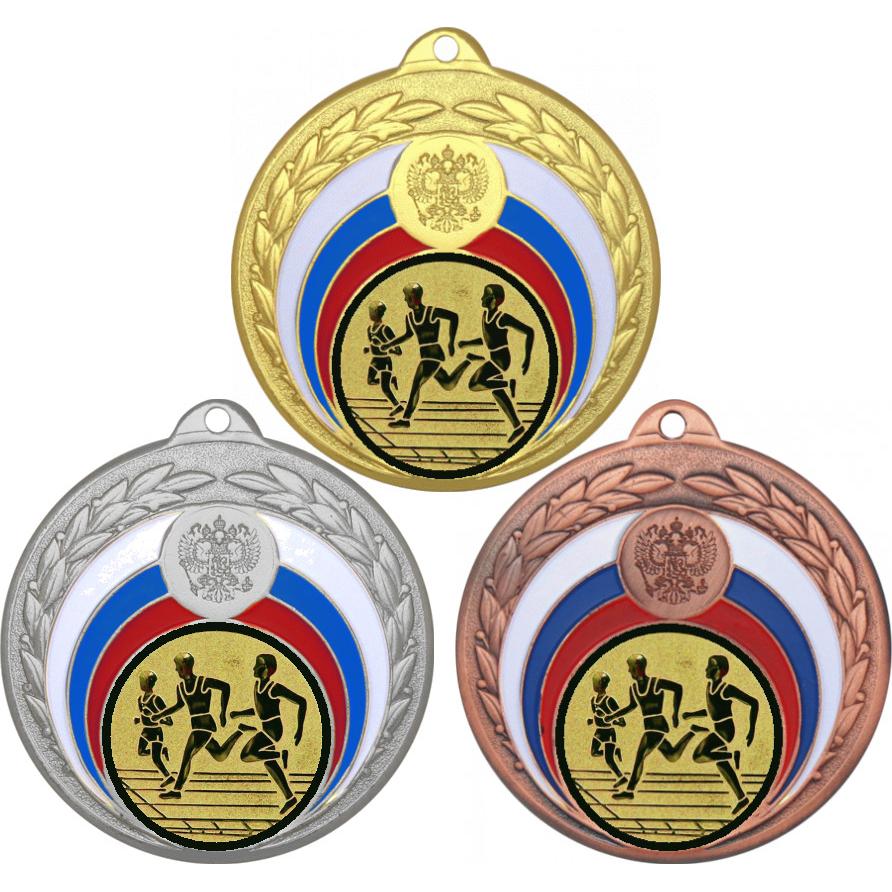 Комплект медалей №17-196 (Бег, диаметр 50 мм (Три медали плюс три жетона для вклейки) Место для вставок: обратная сторона диаметр 45 мм)