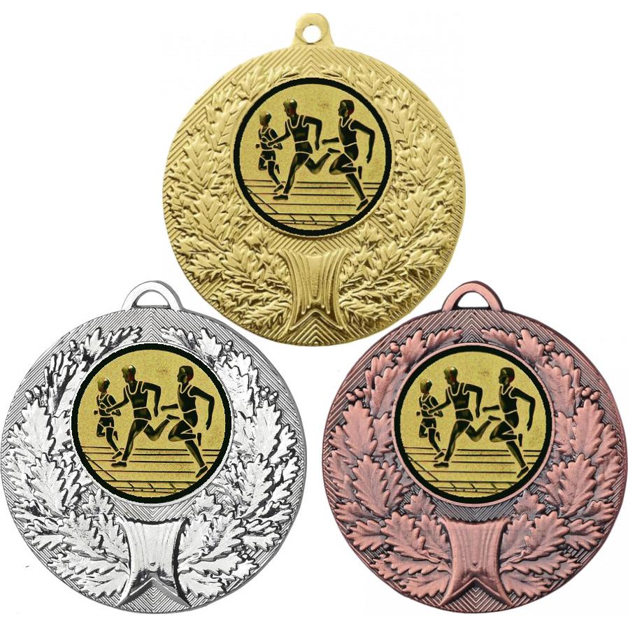 Комплект медалей №17-192 (Бег, диаметр 50 мм (Три медали плюс три жетона для вклейки) Место для вставок: обратная сторона диаметр 45 мм)