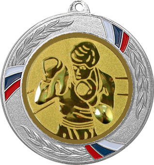 Медаль №18-1285 (Бокс, диаметр 70 мм (Медаль цвет серебро плюс жетон для вклейки) Место для вставок: обратная сторона диаметр 60 мм)