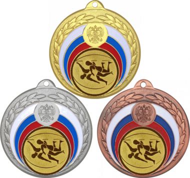 Комплект медалей №19-196 (Борьба, диаметр 50 мм (Три медали плюс три жетона для вклейки) Место для вставок: обратная сторона диаметр 45 мм)