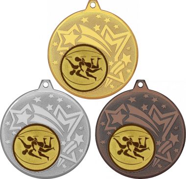 Комплект медалей №19-1274 (Борьба, диаметр 45 мм (Три медали плюс три жетона для вклейки) Место для вставок: обратная сторона диаметр 40 мм)