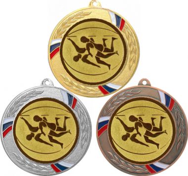 Комплект медалей №19-1285 (Борьба, диаметр 70 мм (Три медали плюс три жетона для вклейки) Место для вставок: обратная сторона диаметр 60 мм)