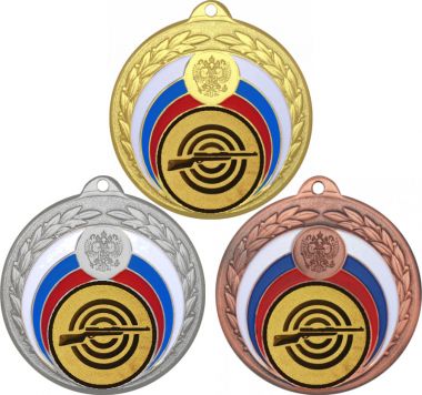 Комплект медалей №2-196 (Стрельба, диаметр 50 мм (Три медали плюс три жетона для вклейки) Место для вставок: обратная сторона диаметр 45 мм)