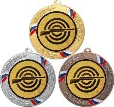 Комплект медалей №2-1285 (Стрельба, диаметр 70 мм (Три медали плюс три жетона для вклейки) Место для вставок: обратная сторона диаметр 60 мм)