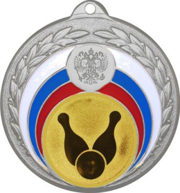 Медаль №20-196 (Боулинг, диаметр 50 мм (Медаль цвет серебро плюс жетон для вклейки) Место для вставок: обратная сторона диаметр 45 мм)
