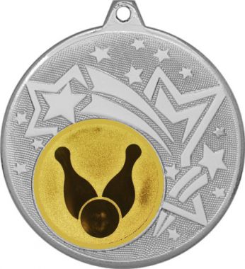Медаль №20-1274 (Боулинг, диаметр 45 мм (Медаль цвет серебро плюс жетон для вклейки) Место для вставок: обратная сторона диаметр 40 мм)