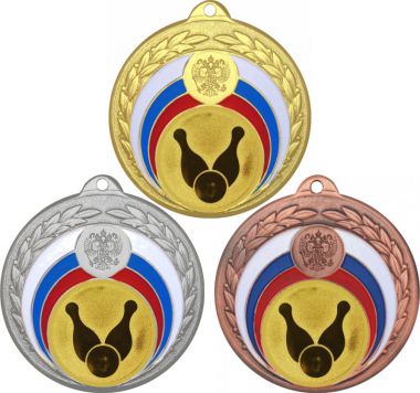 Комплект медалей №20-196 (Боулинг, диаметр 50 мм (Три медали плюс три жетона для вклейки) Место для вставок: обратная сторона диаметр 45 мм)