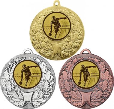 Комплект медалей №21-192 (Боулинг, диаметр 50 мм (Три медали плюс три жетона для вклейки) Место для вставок: обратная сторона диаметр 45 мм)