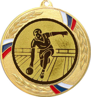Медаль №21-1285 (Боулинг, диаметр 70 мм (Медаль цвет золото плюс жетон для вклейки) Место для вставок: обратная сторона диаметр 60 мм)
