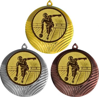Комплект медалей №21-8 (Боулинг, диаметр 70 мм (Три медали плюс три жетона для вклейки) Место для вставок: обратная сторона диаметр 64 мм)