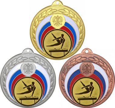 Комплект медалей №22-196 (Брусья, диаметр 50 мм (Три медали плюс три жетона для вклейки) Место для вставок: обратная сторона диаметр 45 мм)