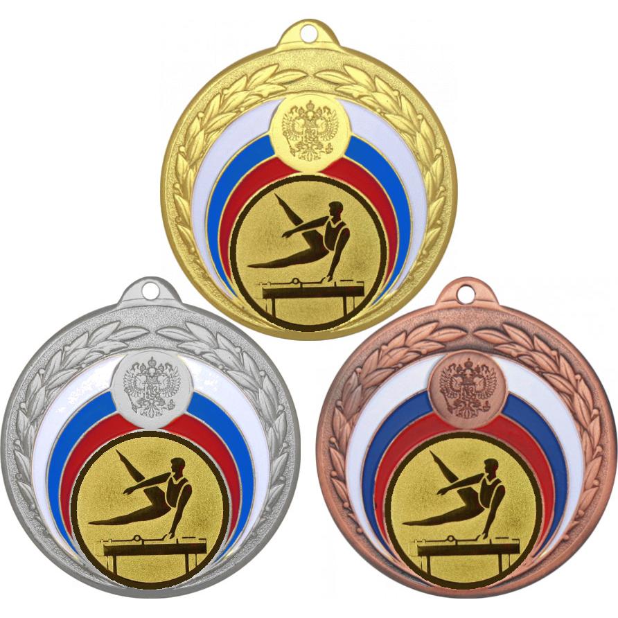 Комплект медалей №22-196 (Гимнастика, диаметр 50 мм (Три медали плюс три жетона для вклейки) Место для вставок: обратная сторона диаметр 45 мм)