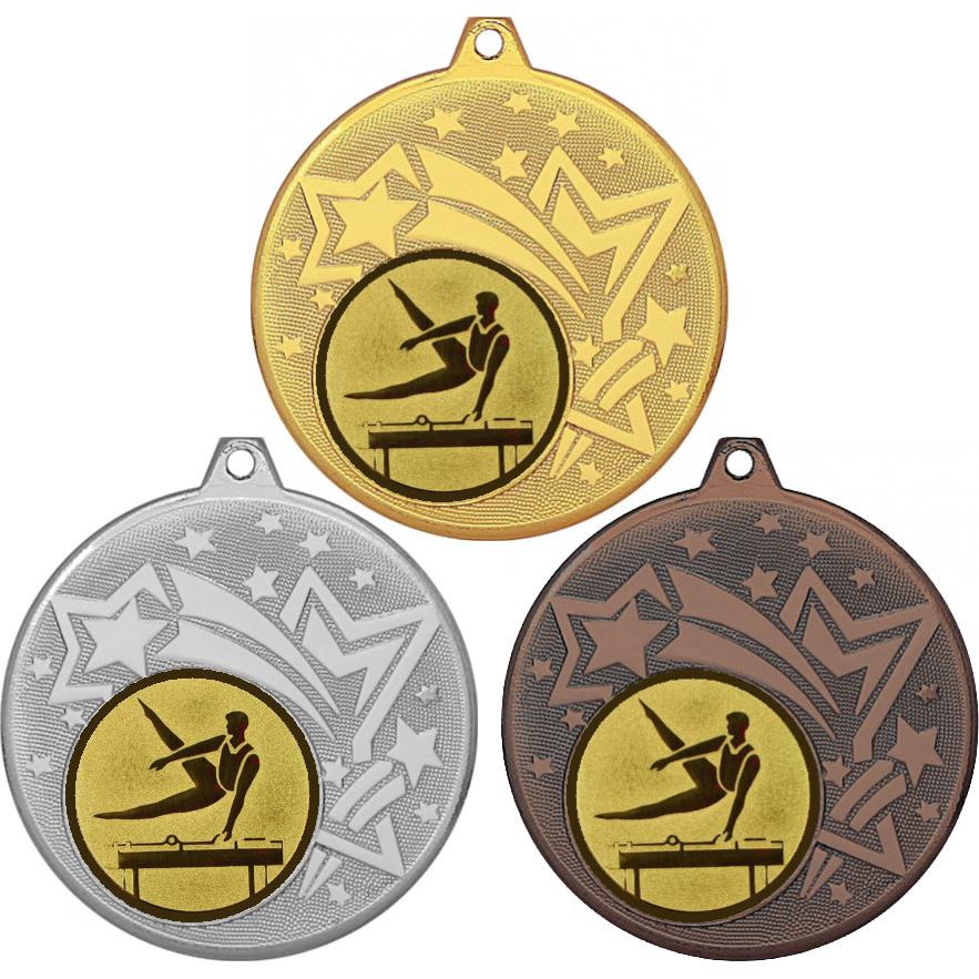 Комплект медалей №22-1274 (Спортивная гимнастика, диаметр 45 мм (Три медали плюс три жетона для вклейки) Место для вставок: обратная сторона диаметр 40 мм)