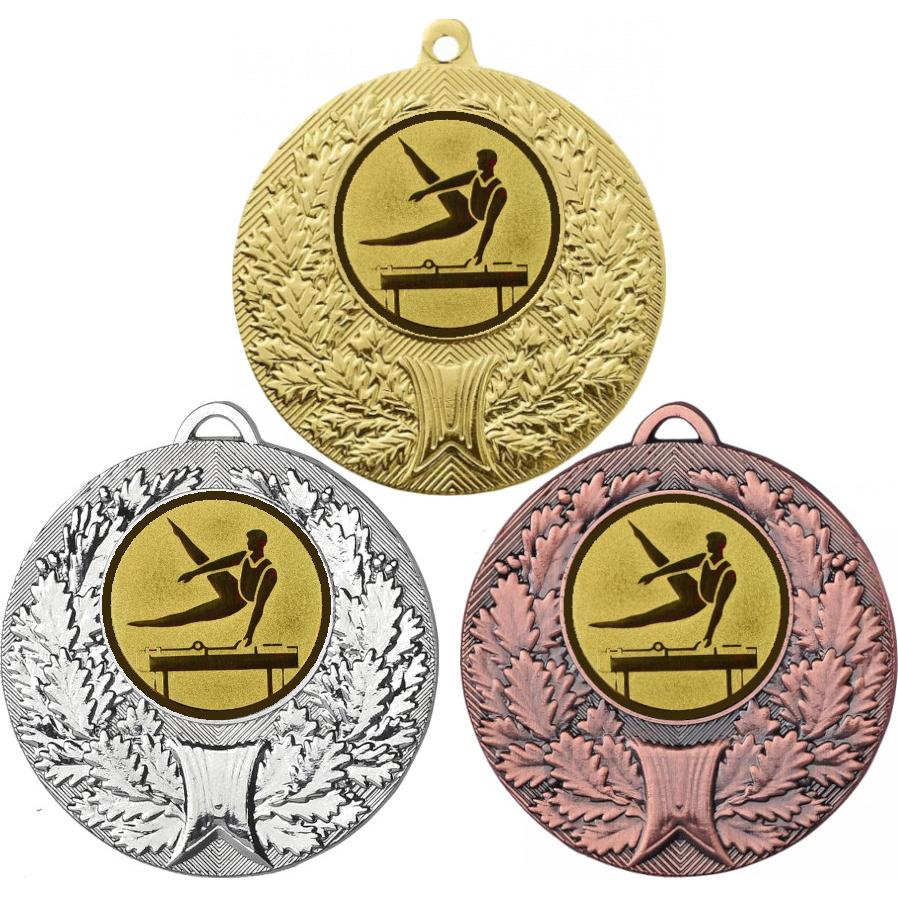 Комплект медалей №22-192 (Гимнастика, диаметр 50 мм (Три медали плюс три жетона для вклейки) Место для вставок: обратная сторона диаметр 45 мм)
