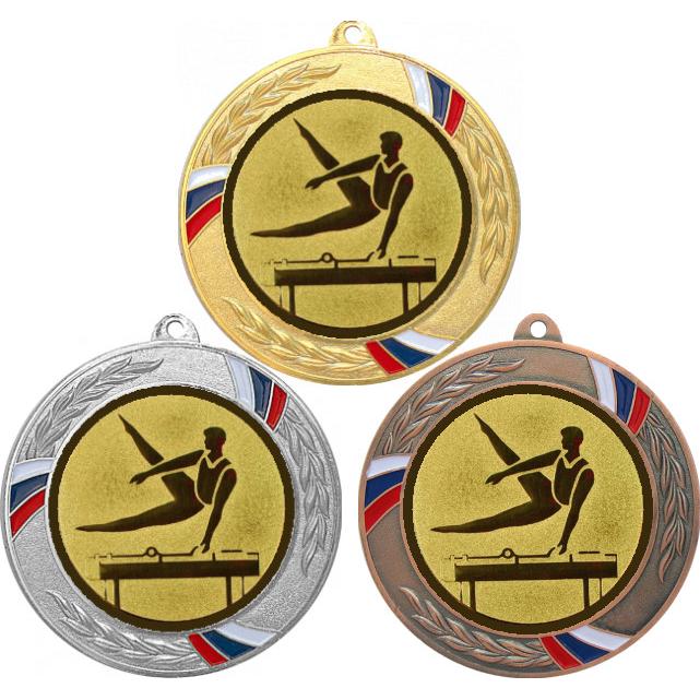 Комплект медалей №22-1285 (Спортивная гимнастика, диаметр 70 мм (Три медали плюс три жетона для вклейки) Место для вставок: обратная сторона диаметр 60 мм)