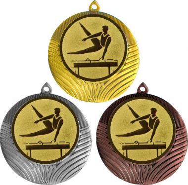 Комплект медалей №22-8 (Брусья, диаметр 70 мм (Три медали плюс три жетона для вклейки) Место для вставок: обратная сторона диаметр 64 мм)