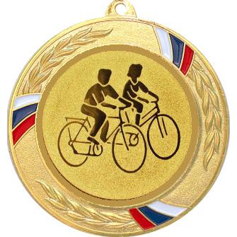 Медаль №23-1285 (Велоспорт, диаметр 70 мм (Медаль цвет золото плюс жетон для вклейки) Место для вставок: обратная сторона диаметр 60 мм)