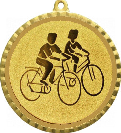 Медаль №23-8 (Велоспорт, диаметр 70 мм (Медаль цвет золото плюс жетон для вклейки) Место для вставок: обратная сторона диаметр 64 мм)