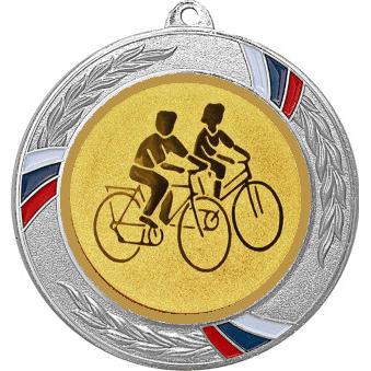 Медаль №23-1285 (Велоспорт, диаметр 70 мм (Медаль цвет серебро плюс жетон для вклейки) Место для вставок: обратная сторона диаметр 60 мм)