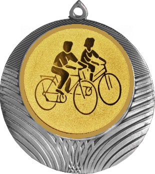 Медаль №23-8 (Велоспорт, диаметр 70 мм (Медаль цвет серебро плюс жетон для вклейки) Место для вставок: обратная сторона диаметр 64 мм)