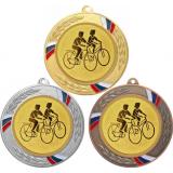 Комплект медалей №23-1285 (Велоспорт, диаметр 70 мм (Три медали плюс три жетона для вклейки) Место для вставок: обратная сторона диаметр 60 мм)