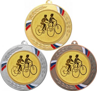 Комплект медалей №23-1285 (Велоспорт, диаметр 70 мм (Три медали плюс три жетона для вклейки) Место для вставок: обратная сторона диаметр 60 мм)
