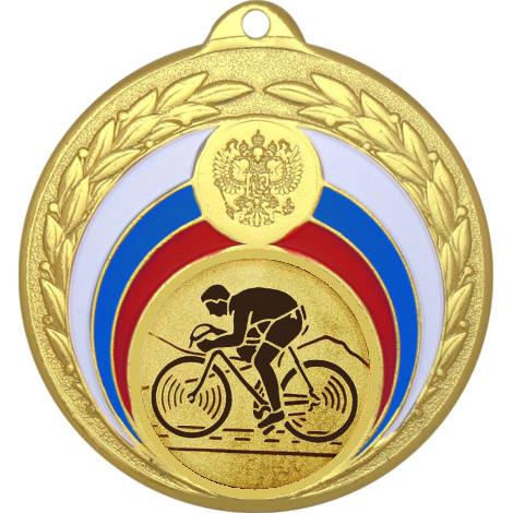 Медаль №25-196 (Велогонки, диаметр 50 мм (Медаль цвет золото плюс жетон для вклейки) Место для вставок: обратная сторона диаметр 45 мм)