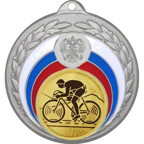 Медаль №25-196 (Велогонки, диаметр 50 мм (Медаль цвет серебро плюс жетон для вклейки) Место для вставок: обратная сторона диаметр 45 мм)