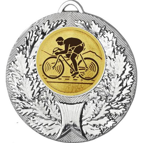 Медаль №25-192 (Велогонки, диаметр 50 мм (Медаль цвет серебро плюс жетон для вклейки) Место для вставок: обратная сторона диаметр 45 мм)