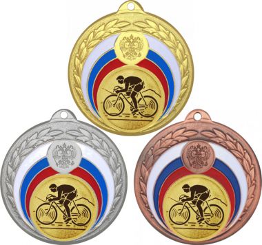 Комплект медалей №25-196 (Велоспорт, диаметр 50 мм (Три медали плюс три жетона для вклейки) Место для вставок: обратная сторона диаметр 45 мм)