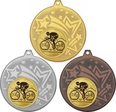 Комплект медалей №25-1274 (Велоспорт, диаметр 45 мм (Три медали плюс три жетона для вклейки) Место для вставок: обратная сторона диаметр 40 мм)