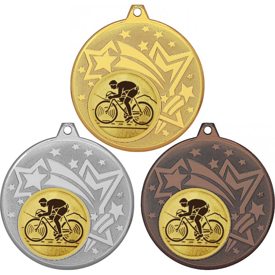 Комплект медалей №25-1274 (Велогонки, диаметр 45 мм (Три медали плюс три жетона для вклейки) Место для вставок: обратная сторона диаметр 40 мм)