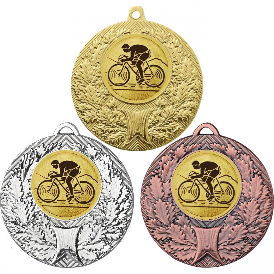 Комплект медалей №25-192 (Велоспорт, диаметр 50 мм (Три медали плюс три жетона для вклейки) Место для вставок: обратная сторона диаметр 45 мм)