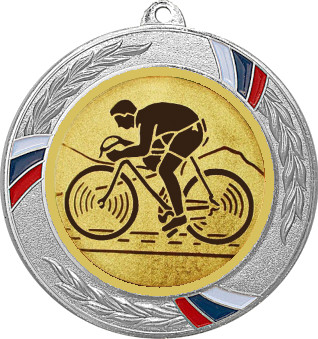 Медаль №25-1285 (Велоспорт, диаметр 70 мм (Медаль цвет серебро плюс жетон для вклейки) Место для вставок: обратная сторона диаметр 60 мм)