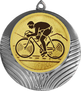 Медаль №25-8 (Велоспорт, диаметр 70 мм (Медаль цвет серебро плюс жетон для вклейки) Место для вставок: обратная сторона диаметр 64 мм)