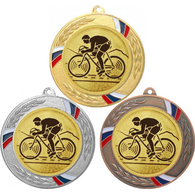 Комплект медалей №25-1285 (Велогонки, диаметр 70 мм (Три медали плюс три жетона для вклейки) Место для вставок: обратная сторона диаметр 60 мм)