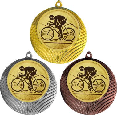 Комплект медалей №25-8 (Велоспорт, диаметр 70 мм (Три медали плюс три жетона для вклейки) Место для вставок: обратная сторона диаметр 64 мм)