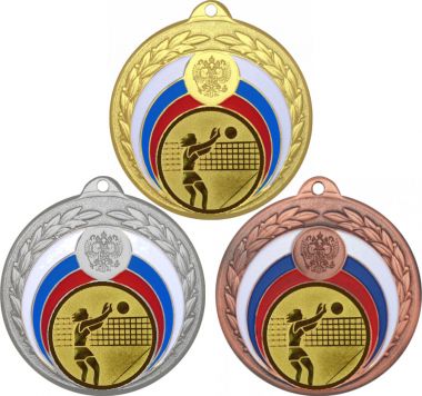 Комплект медалей №26-196 (Волейбол, диаметр 50 мм (Три медали плюс три жетона для вклейки) Место для вставок: обратная сторона диаметр 45 мм)