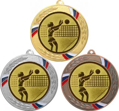 Комплект медалей №26-1285 (Волейбол, диаметр 70 мм (Три медали плюс три жетона для вклейки) Место для вставок: обратная сторона диаметр 60 мм)