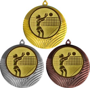 Комплект медалей №26-8 (Волейбол, диаметр 70 мм (Три медали плюс три жетона для вклейки) Место для вставок: обратная сторона диаметр 64 мм)