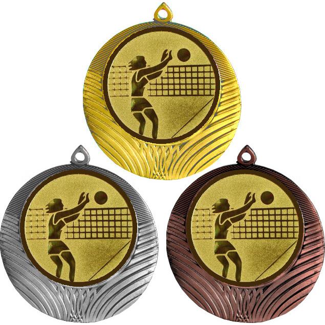 Комплект медалей №26-8 (Волейбол, диаметр 70 мм (Три медали плюс три жетона для вклейки) Место для вставок: обратная сторона диаметр 64 мм)