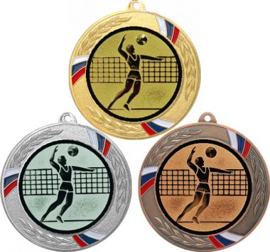 Комплект медалей №27-1285 (Волейбол, диаметр 70 мм (Три медали плюс три жетона для вклейки) Место для вставок: обратная сторона диаметр 60 мм)