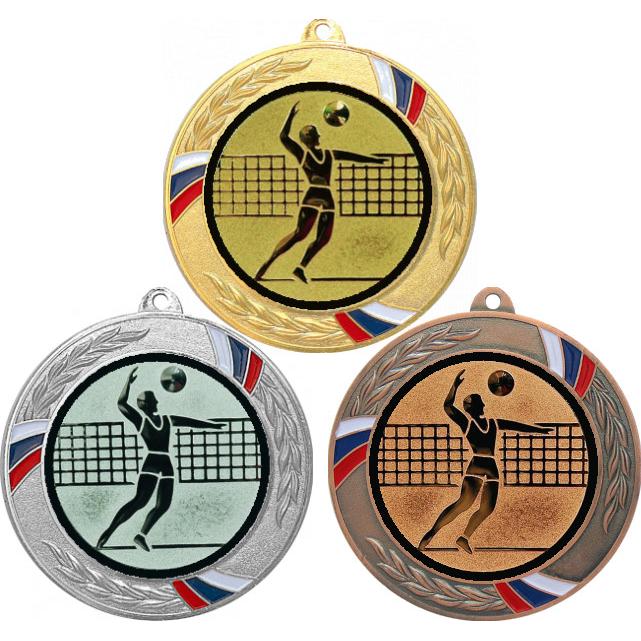 Комплект медалей №27-1285 (Волейбол, диаметр 70 мм (Три медали плюс три жетона для вклейки) Место для вставок: обратная сторона диаметр 60 мм)