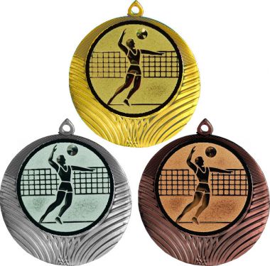 Комплект медалей №27-8 (Волейбол, диаметр 70 мм (Три медали плюс три жетона для вклейки) Место для вставок: обратная сторона диаметр 64 мм)