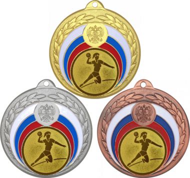 Комплект медалей №28-196 (Гандбол, диаметр 50 мм (Три медали плюс три жетона для вклейки) Место для вставок: обратная сторона диаметр 45 мм)