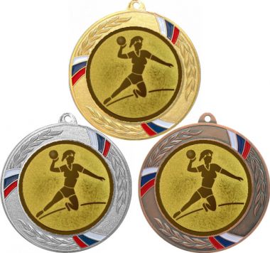Комплект медалей №28-1285 (Гандбол, диаметр 70 мм (Три медали плюс три жетона для вклейки) Место для вставок: обратная сторона диаметр 60 мм)