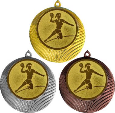 Комплект медалей №28-8 (Гандбол, диаметр 70 мм (Три медали плюс три жетона для вклейки) Место для вставок: обратная сторона диаметр 64 мм)