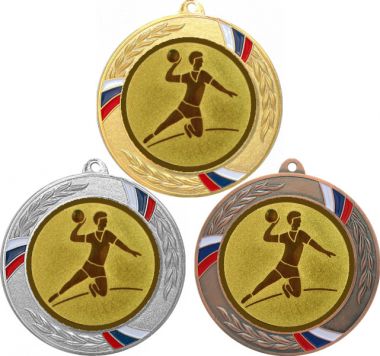 Комплект медалей №29-1285 (Гандбол, диаметр 70 мм (Три медали плюс три жетона для вклейки) Место для вставок: обратная сторона диаметр 60 мм)
